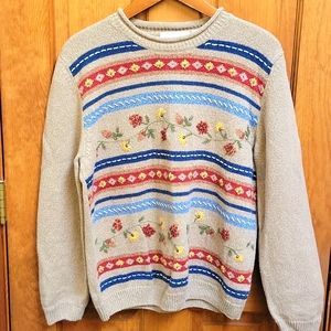 Woman's Alfred Dunner Wheat Rolled Neck Embroidered Sweater